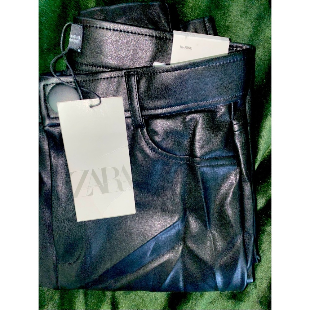 ZARA black high rise faux leather pants